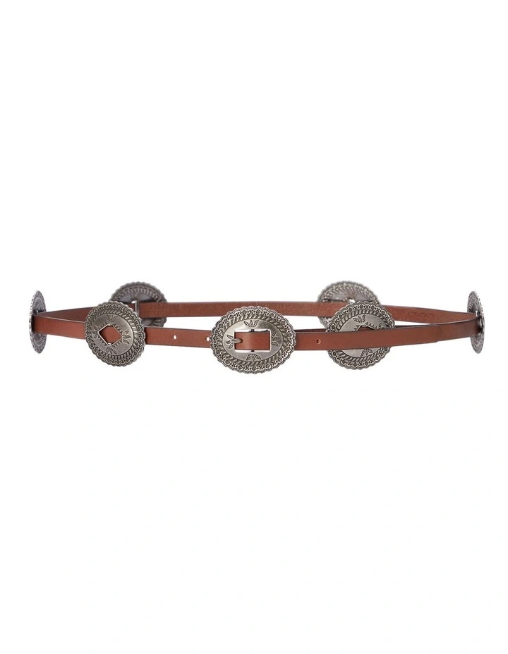 Leather Concho Brown Skinny Belt