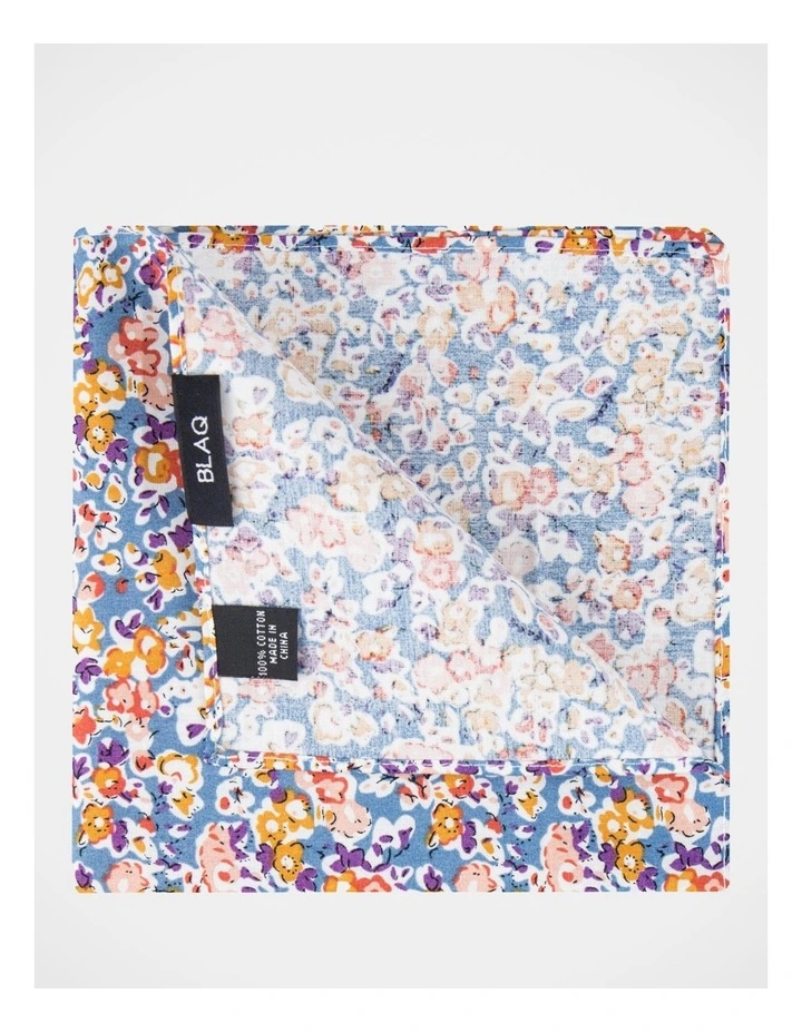 Floral Cotton Pocket Square in Blue