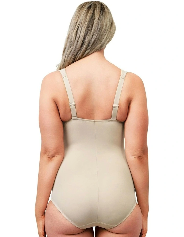 Wide Strap Supportive Bodysuit With Lace in Light Beige