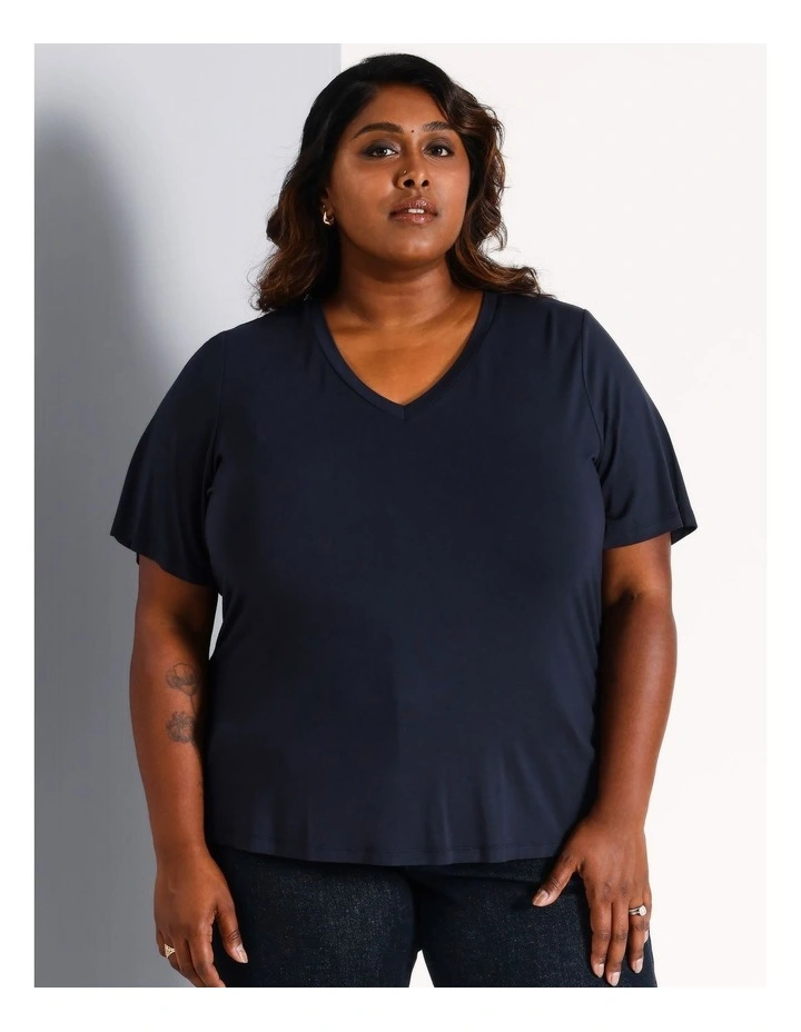 V Neck Bamboo Tee in Navy