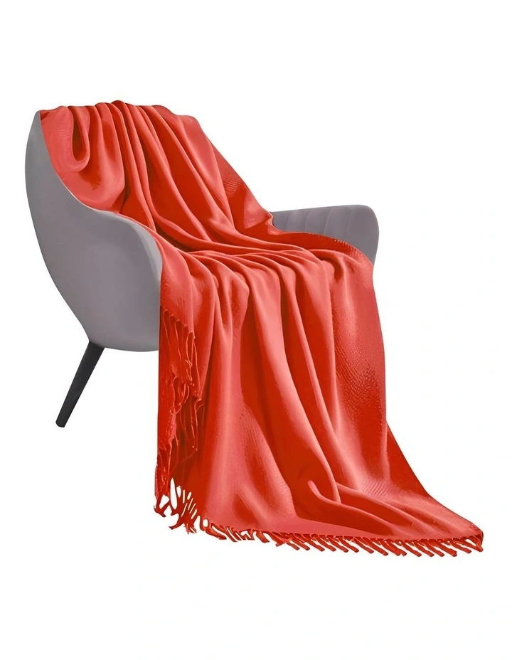 Acrylic Solid Knitted Throw in Orange
