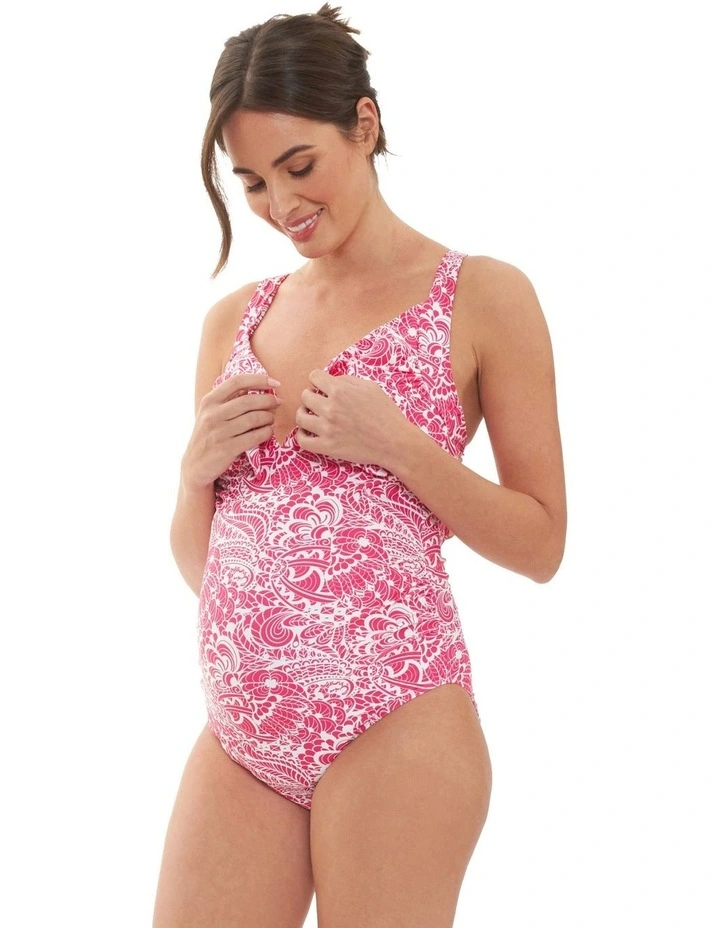 Janis Tie Front One Piece in Hot Pink/White