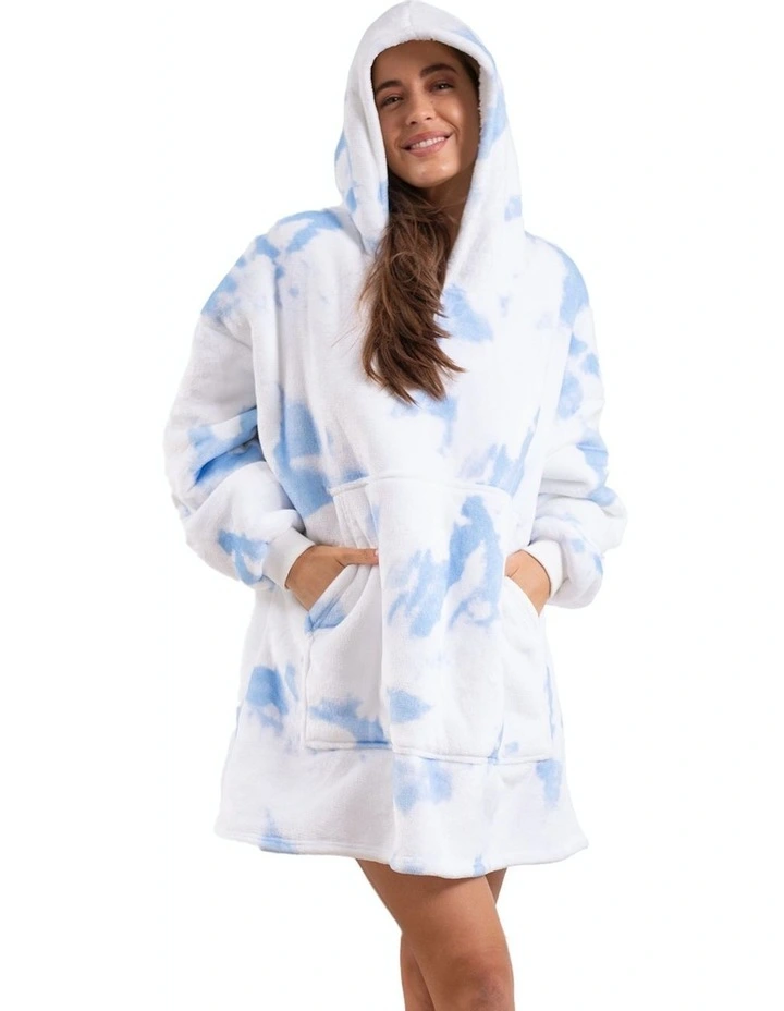 Premium Reversible Fleece Snug Hoodie 750GSM in White/Blue