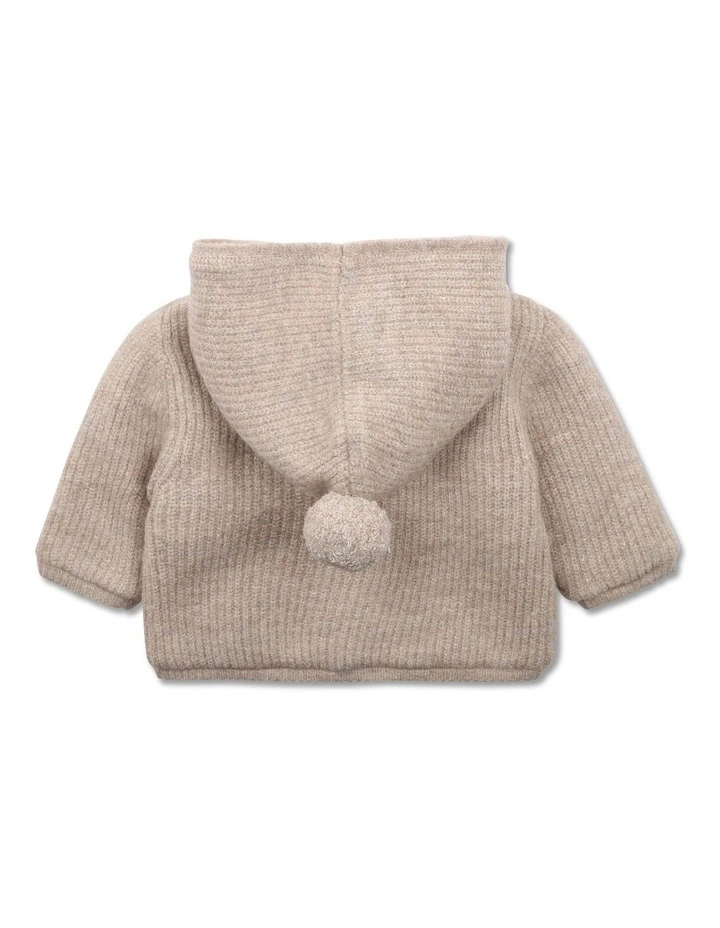 Knitted Hooded Jacket in Taupe Marl