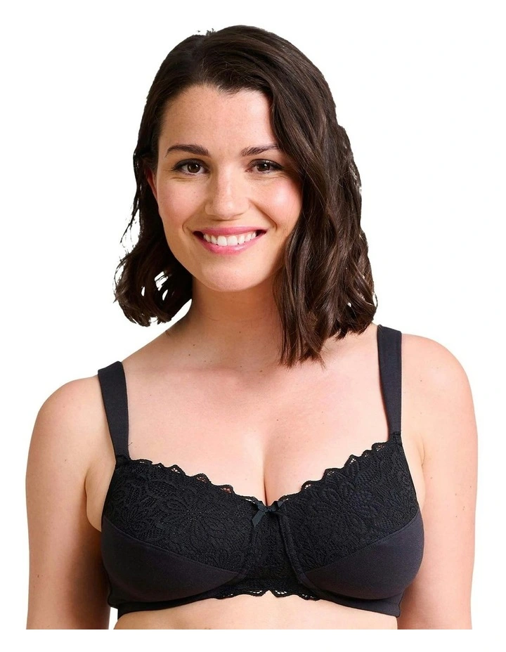 Ava Organic Cotton & Lace Wireless Mastectomy Bra in Black