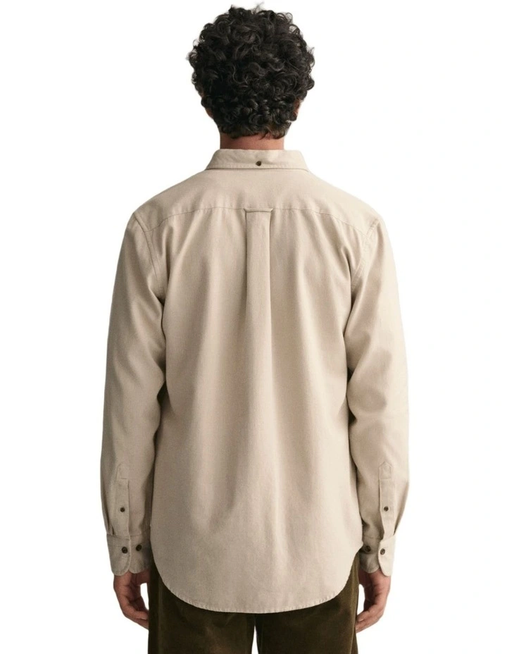 Regular Fit Herringbone Flannel Shirt in Cold Beige