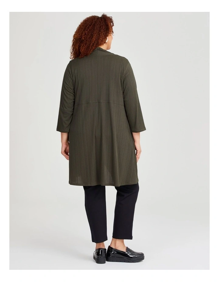 Rib Knit Long Cardigan in Khaki