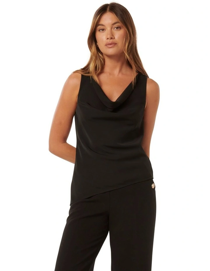 Kalinda Cowl Neck Drape Tank in Black