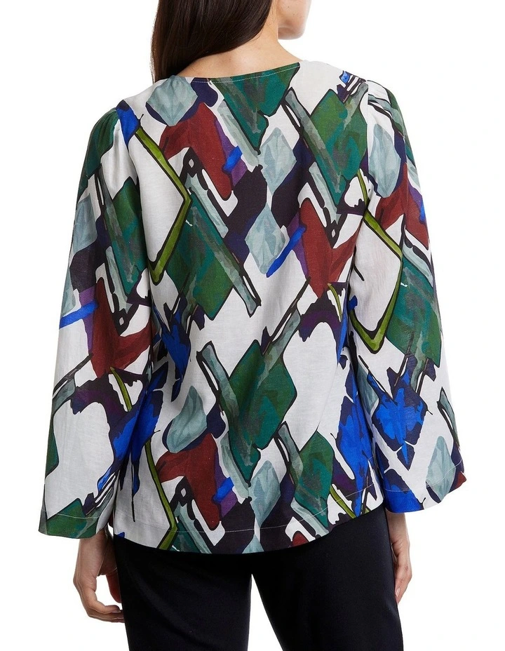 Long Sleeve Top in Abstract Tidal