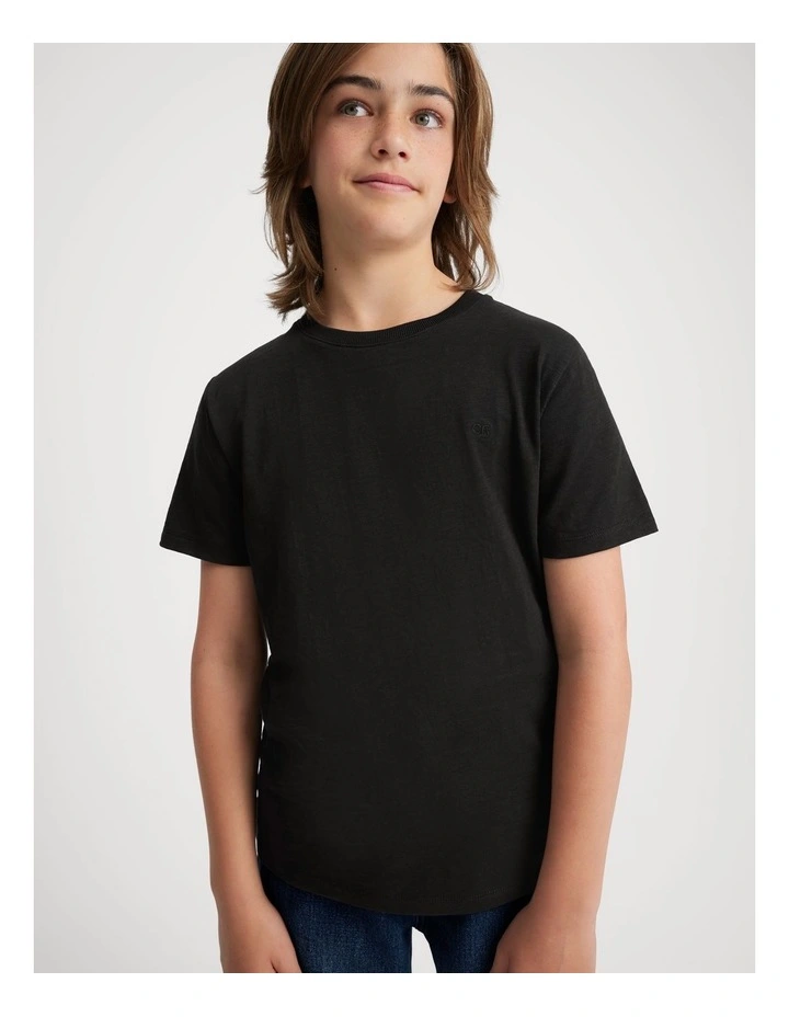 Teen Recycled Cotton Blend Plain Cr Short Sleeve T-shirt in Black