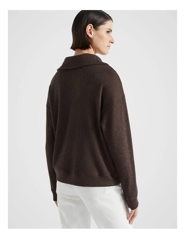 Supersoft Zip Thru Sweat Top in Dark Espresso