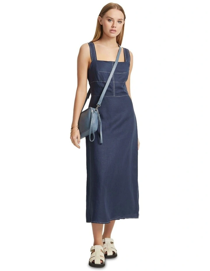 Longoria Linen Blend Dress in Navy