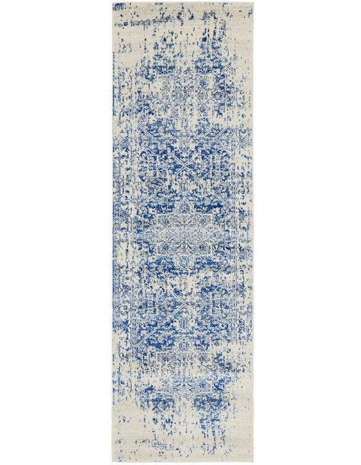 Evoke Horizon Transitional Runner Rug in White/Navy