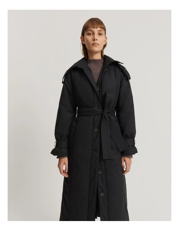 Padded Trench Coat in Black