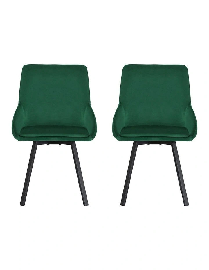 Dining Chairs Velvet Swivel Base Set of 2 in Green