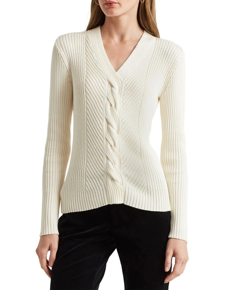 Cable Cotton-Blend Sweater in Cream