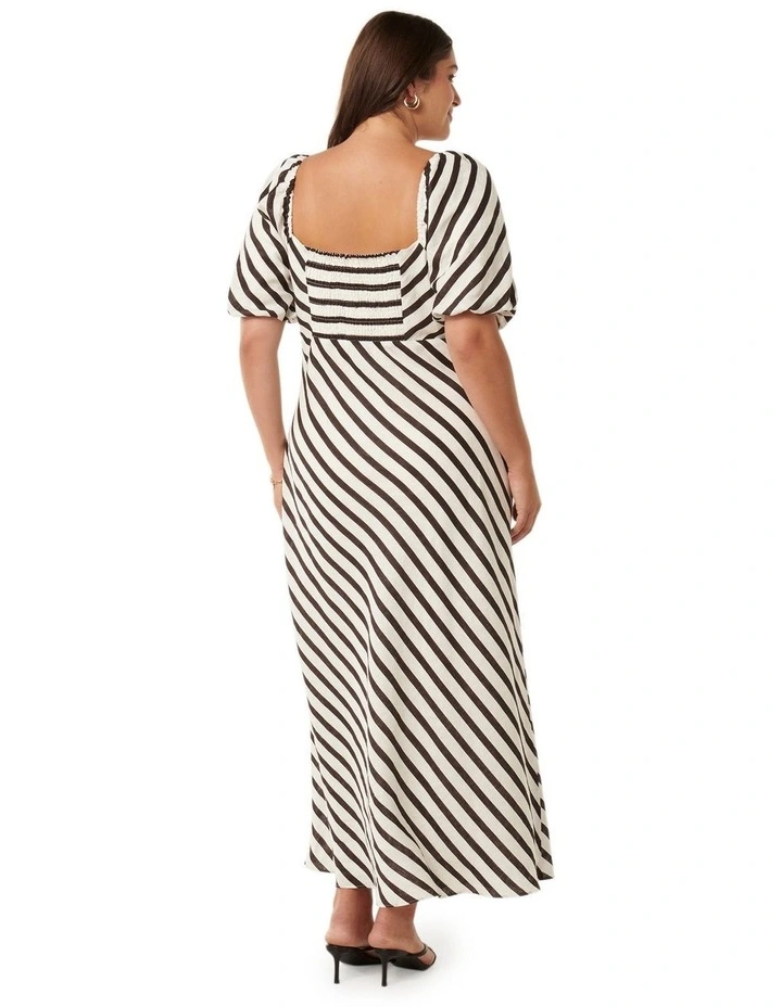 Angela Curve Puff Sleeve Midi Dress in Chocolate