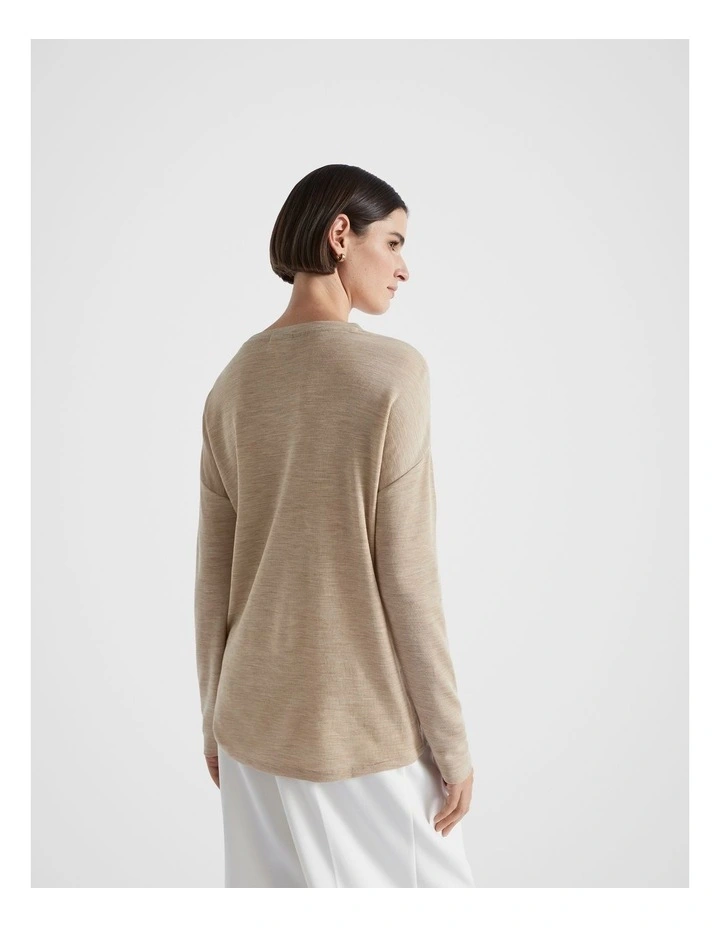 Babywool Curve Hem Top in Champagne Beige Marle