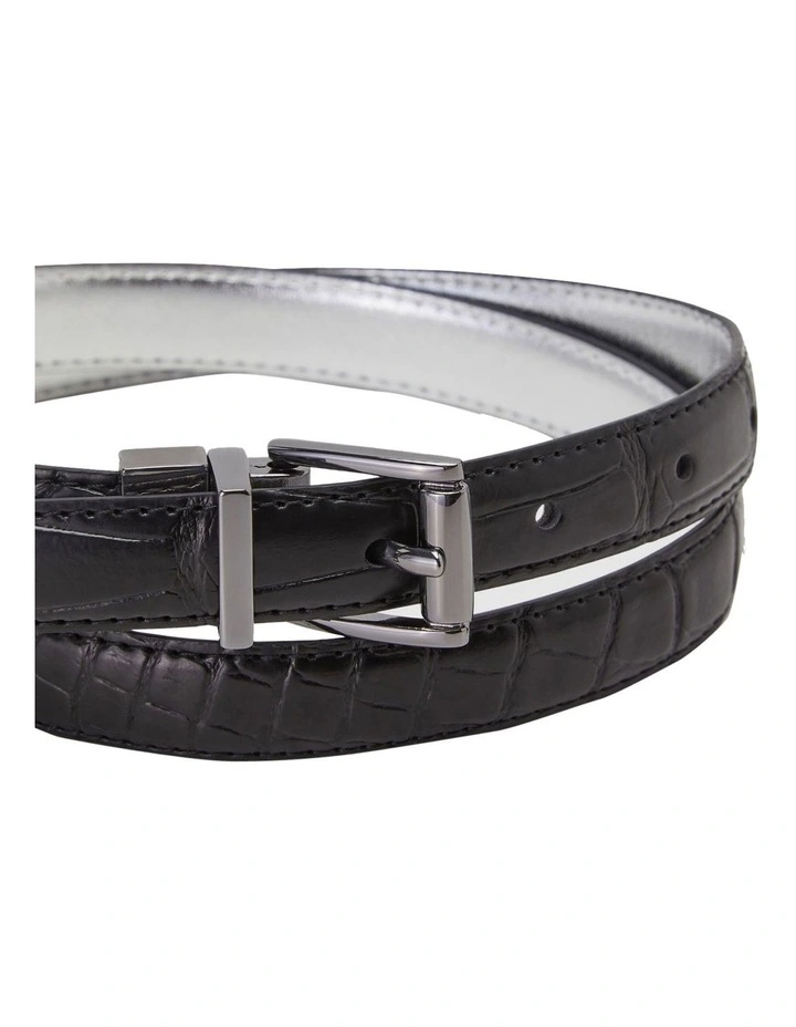 Lisa Reversible Belt in Croco Black/Silver Met