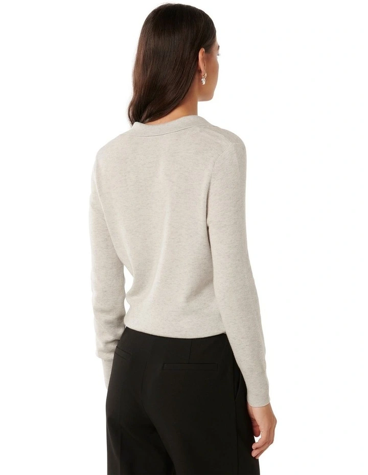 Olive Button Through Polo Sweater in Grey
