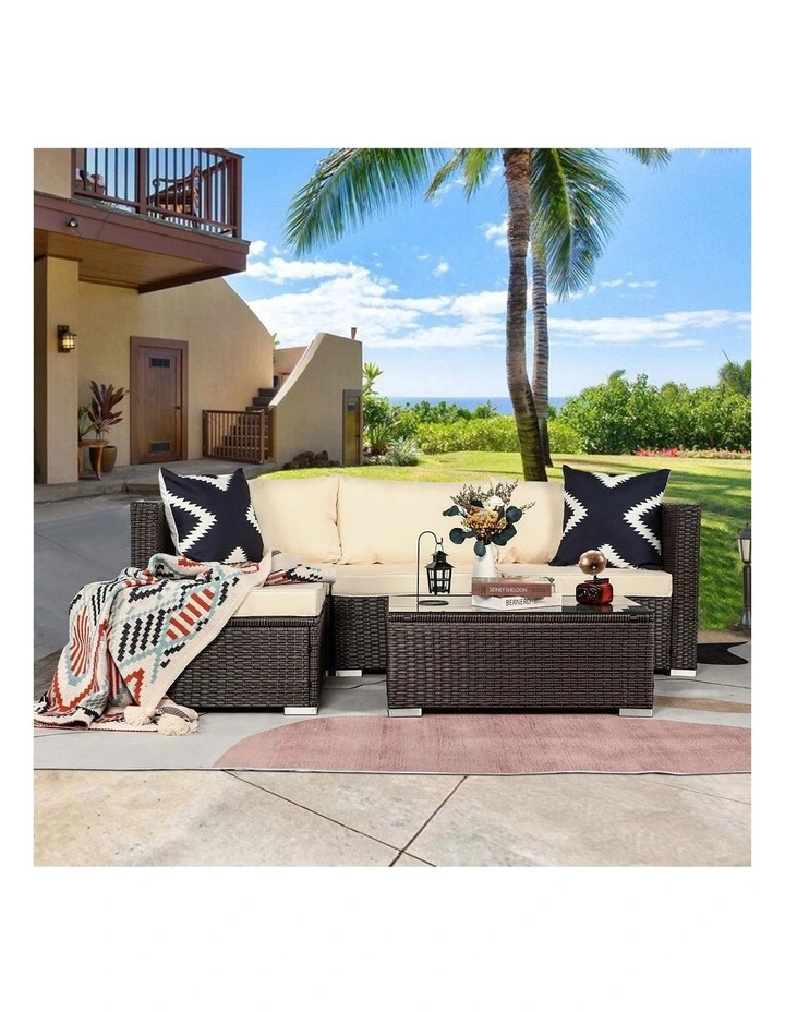 5 Piece Modular Outdoor Lounge Set Pe Rattan in Brown