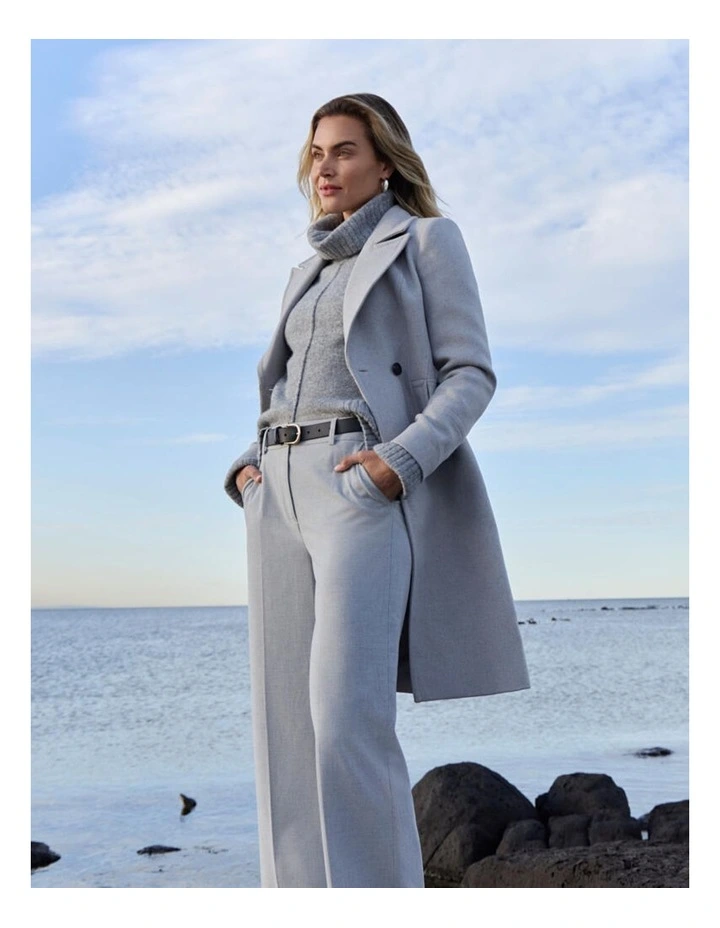 Double Breasted Cut Away Crombie Coat In Grey