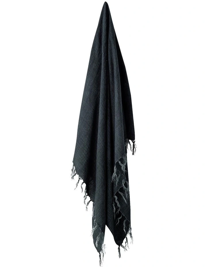 Vintage Linen Fringe Throw in Slate