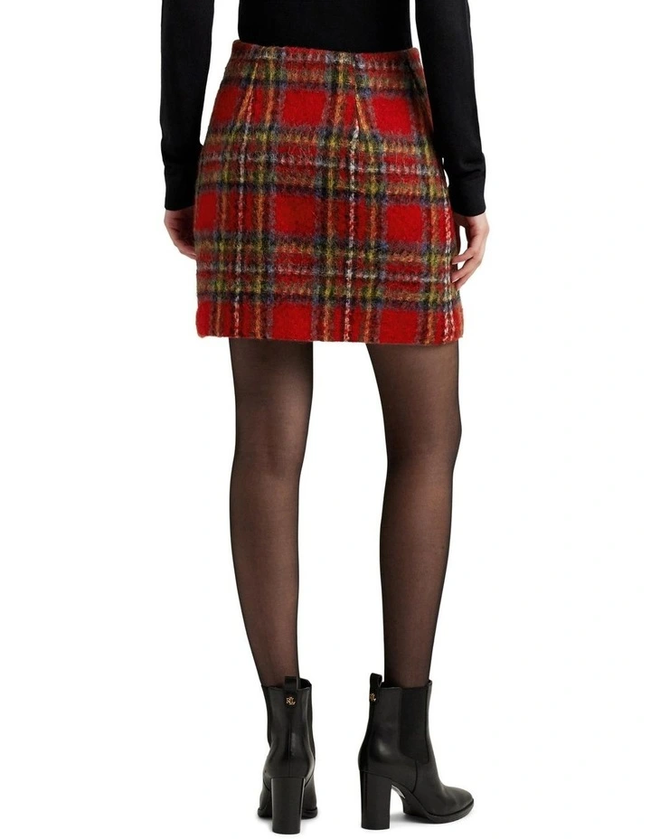 Plaid Mohair Pencil Miniskirt in Red
