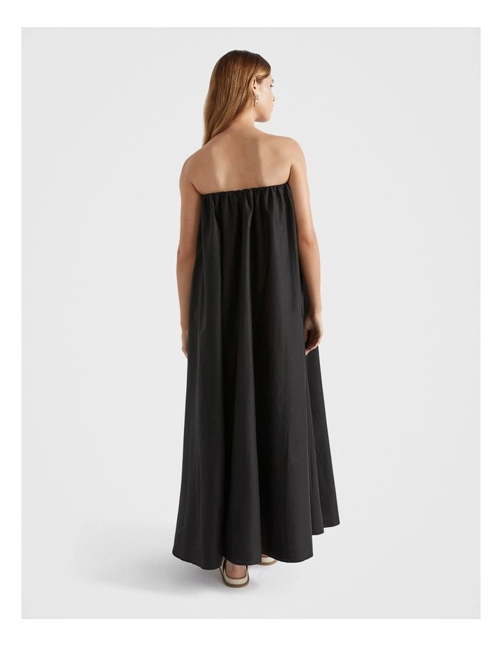 Voile Gathered Strapless Maxi Dress in Black