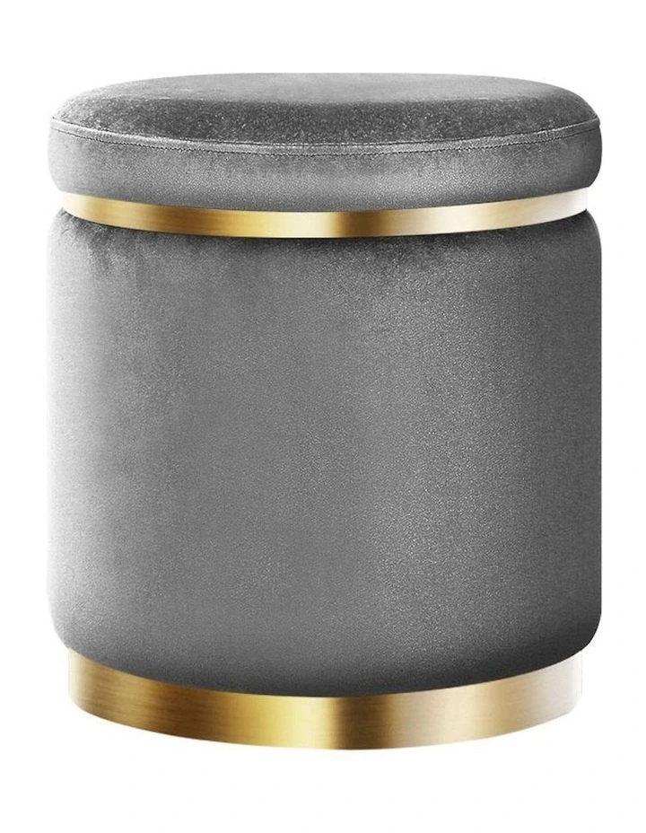 Ottoman Round Foot Stool in Velvet Charcoal