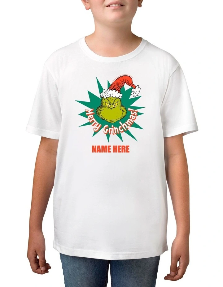 Boy's Dr Seuss Merry Grinchmas Personalised Cotton T-Shirt