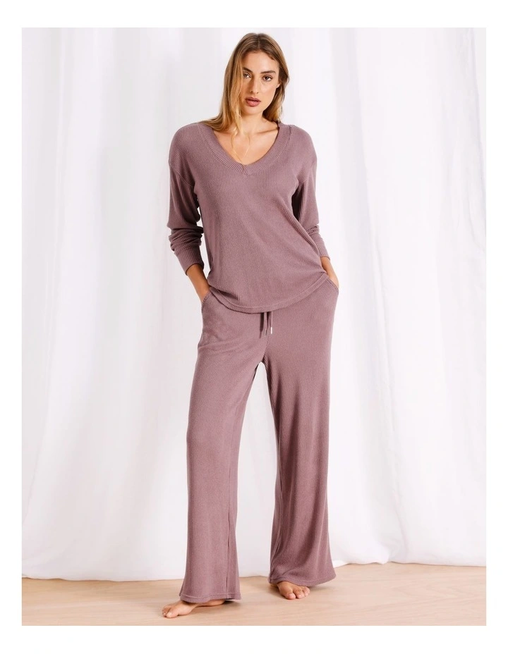 Ribbed Wide Leg Pant in Brown