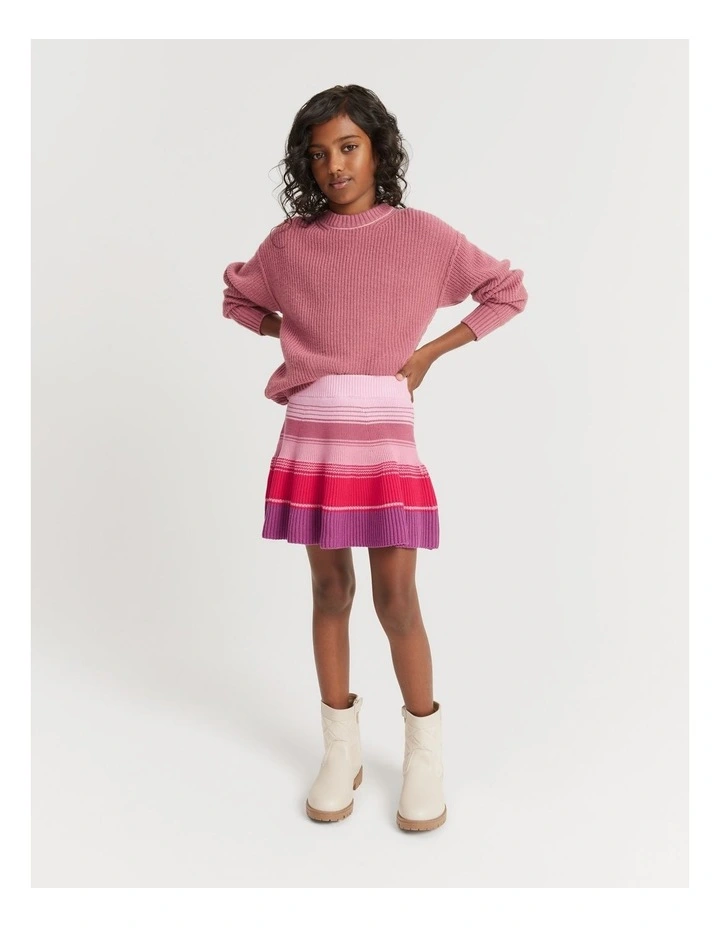 Organically Grown Cotton Stripe Knit Skirt in Multi Pink