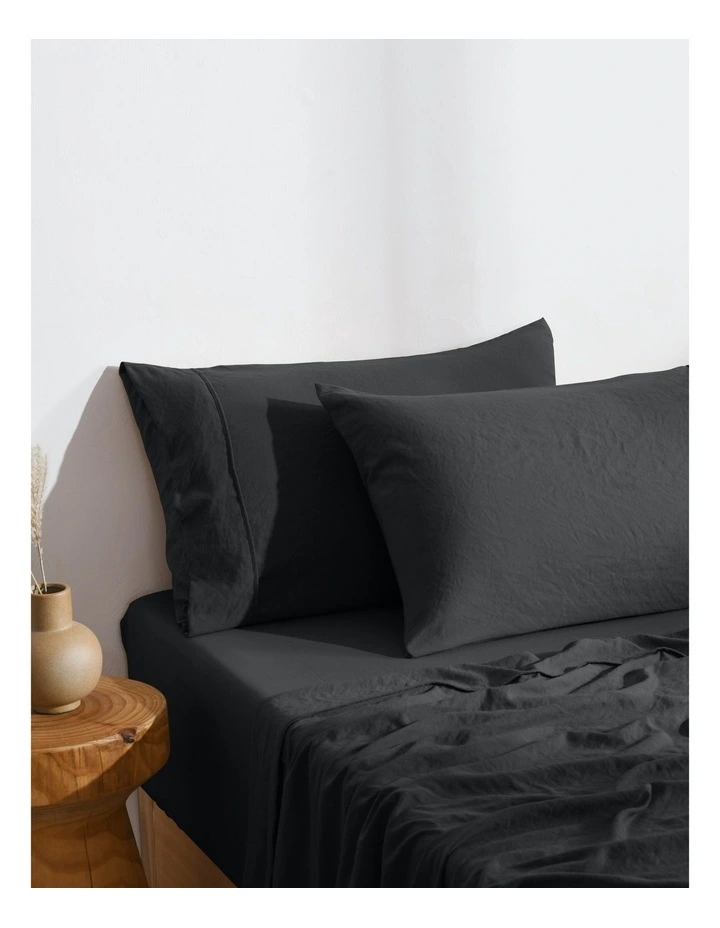 Superfine Washed Microfibre Standard Pillowcase Twin Pack in Black