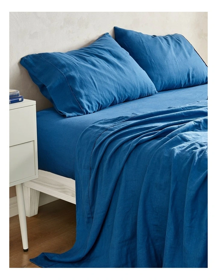 European Flax Linen Sheet Set in Deep Blue
