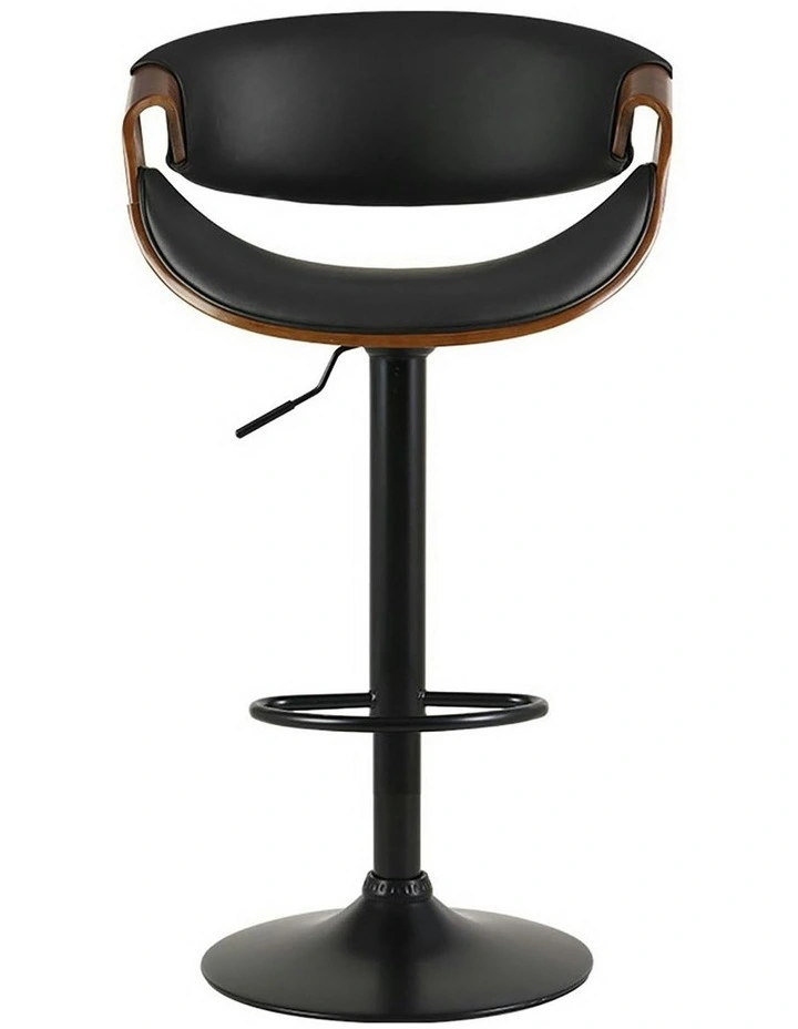 Gas Lift Leather Bar Stools with Armrest x2 in Black