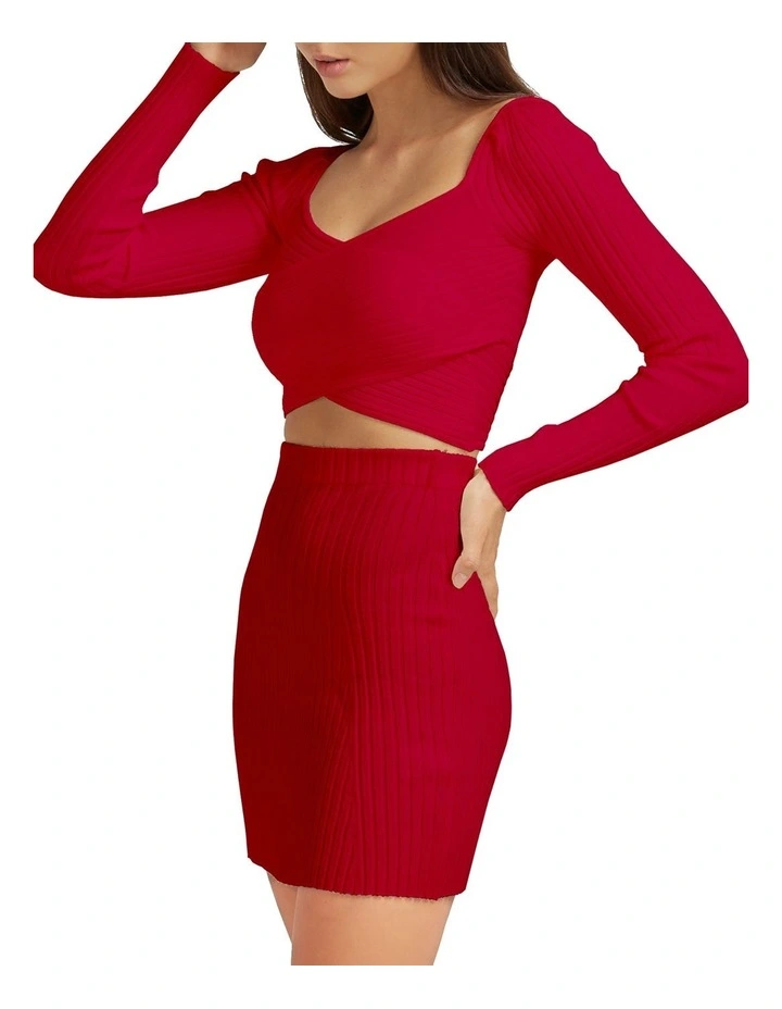 C'est Belle Knit Mini Skirt in Red
