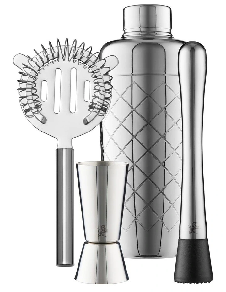 Cocktail & Co Lafayette Cocktail Set 4 Piece Gift Boxed in Silver