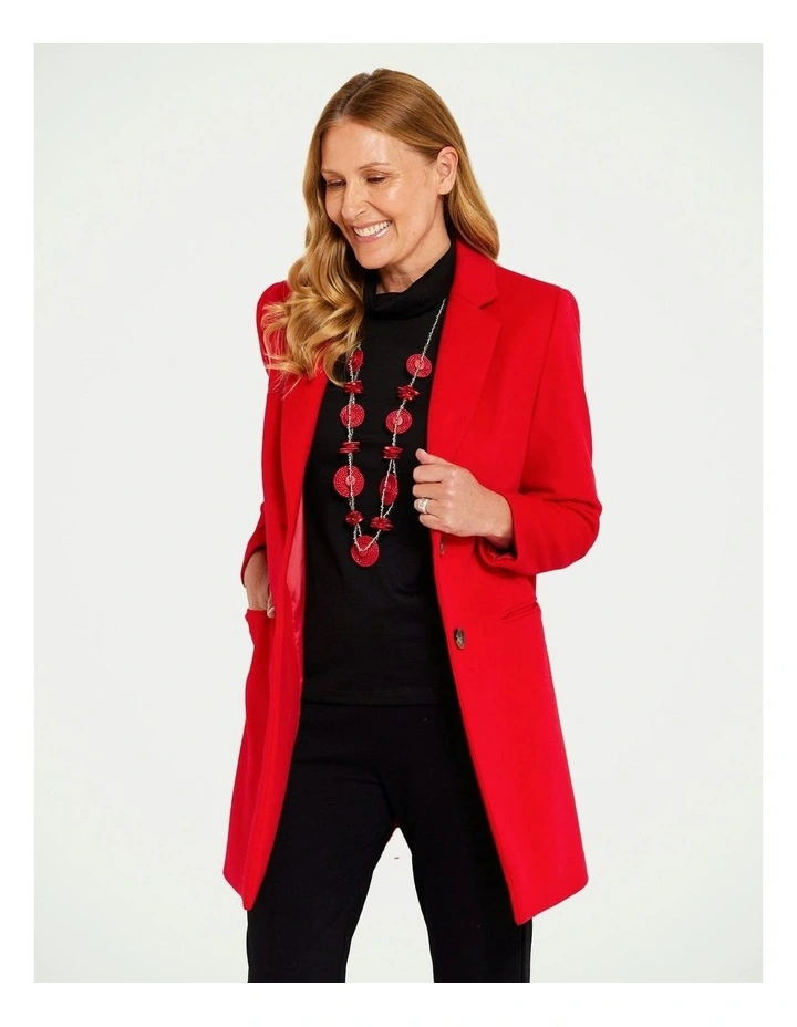 Zarina Mid Length Revere Coat in Red