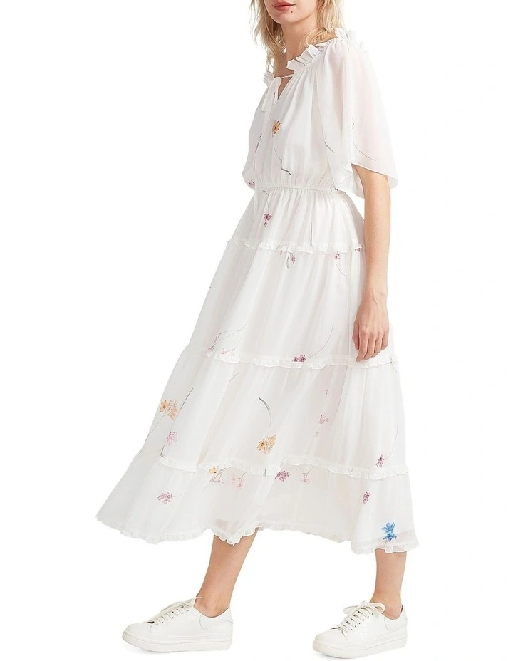 La Femme Tiered Maxi Dress in White Multi