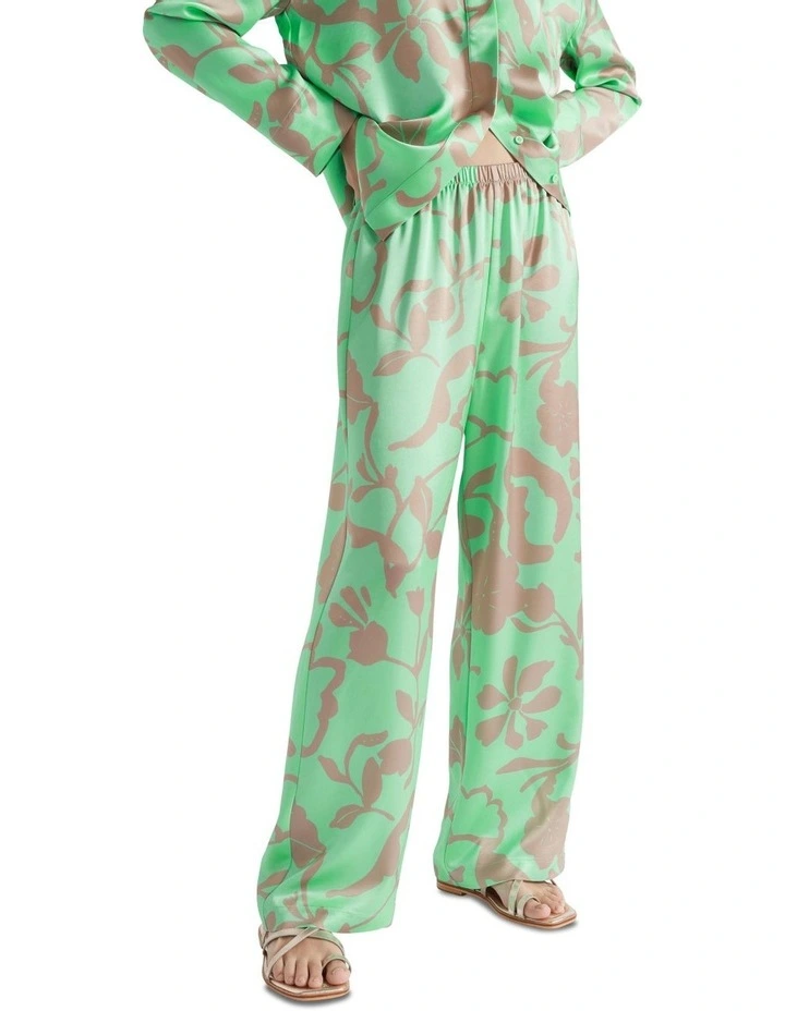 Satin Floral Pant in Lime
