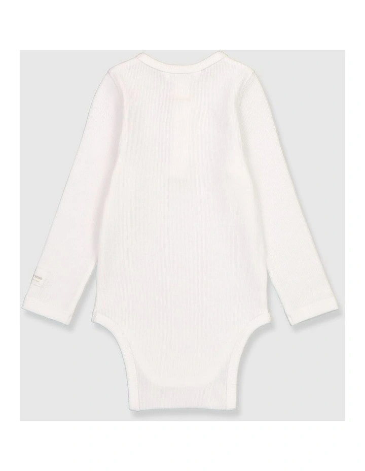 Unisex Organically Grown Long Sleeve Cotton Rib Bodysuit in White