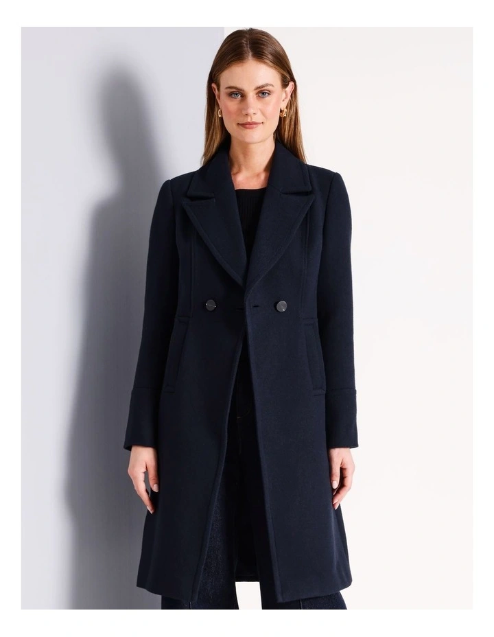 Double Breasted Cut Away Crombie Coat in Navy