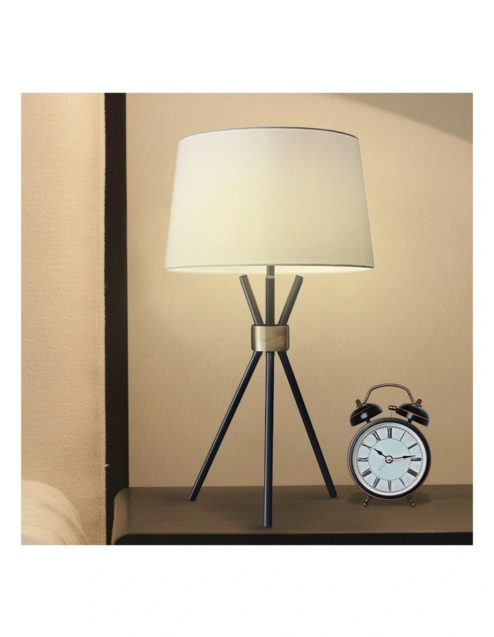 Metal Tripod Table Lamp With Antique Brass Accent