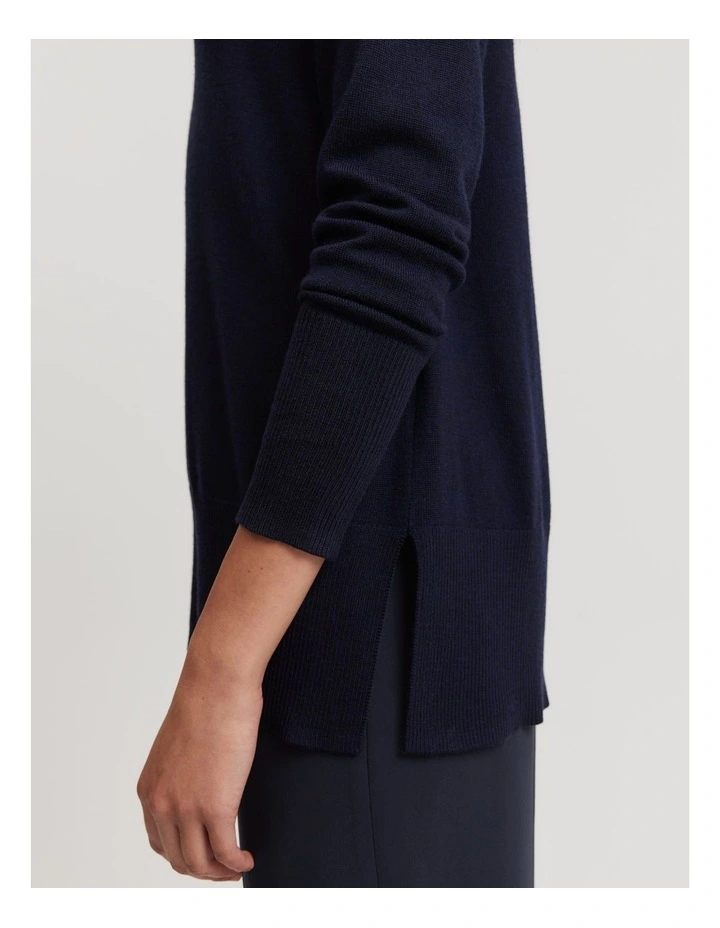 Verified Australian Merino Wool V-neck Knit in Navy Marle