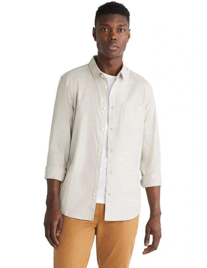 Flannel Solid Long Sleeve Shirt in Grey