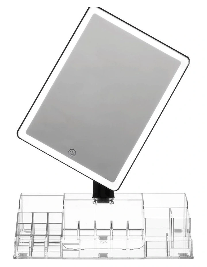 LED Beauty Mirror with Organiser in Black