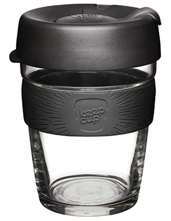 Brew, Reusable Glass Cup, Black, M 12oz / 340ml