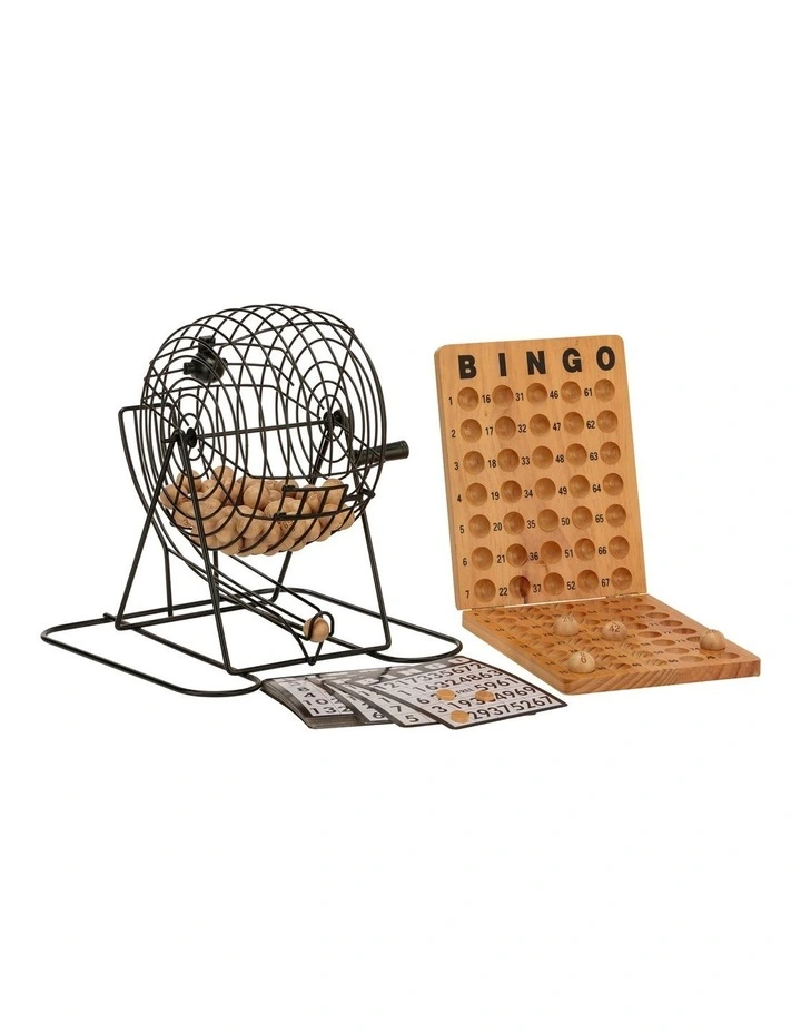 Bingo 75 Player Set With Metal Cage & Wooden Scoreboard