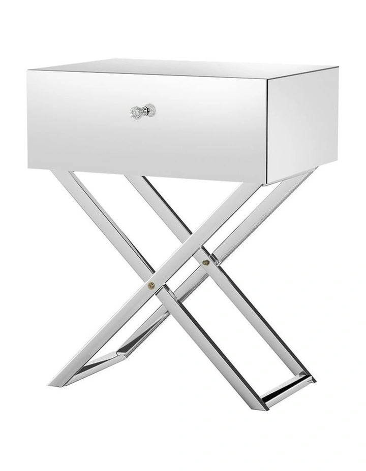 Mirrored Bedside Table in Silver